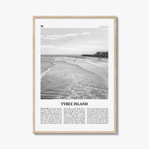 Tybee Island Poster Print Black and White, Georgia Travel Wall Art, Coastal Photography