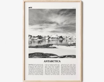 Impresión de la Antártida en blanco y negro, Arte de la pared de la Antártida, Cartel de la Antártida, Foto de la Antártida, Decoración de la pared de la Antártida, Mapa de la Antártida