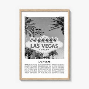 Las Vegas Poster, black and white palm photo print in a natural wood frame