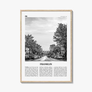 Impressão de Franklin em preto e branco, arte de parede de Franklin, pôster de Franklin, foto de Franklin, mapa de Franklin, Tennessee, EUA, Estados Unidos
