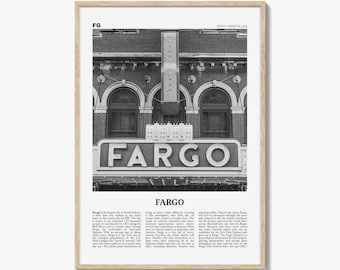 Póster de Fargo en blanco y negro, foto del teatro Fargo, arte mural de viajes de Dakota del Norte