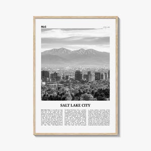 Salt Lake City Poster Print Black and White, Utah Wall Art, SLC Mountain Photo
