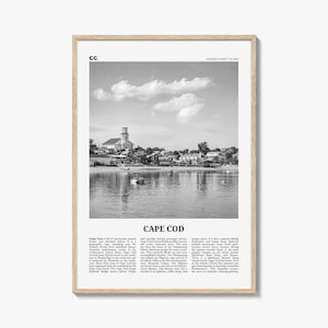 Cape Cod Poster Print Black and White, Massachusetts Travel Wall Art, Seaside Town Decor