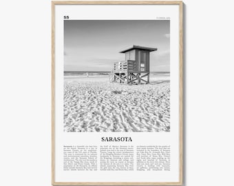Sarasota Poster Print Black and White, Florida Travel Wall Art, Coastal Photography Decor