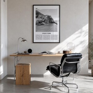 Cinque Terre Poster, Black and White Photo Print, Travel Newspaper Wall Art, Home Decor Premium Black Wood Frame