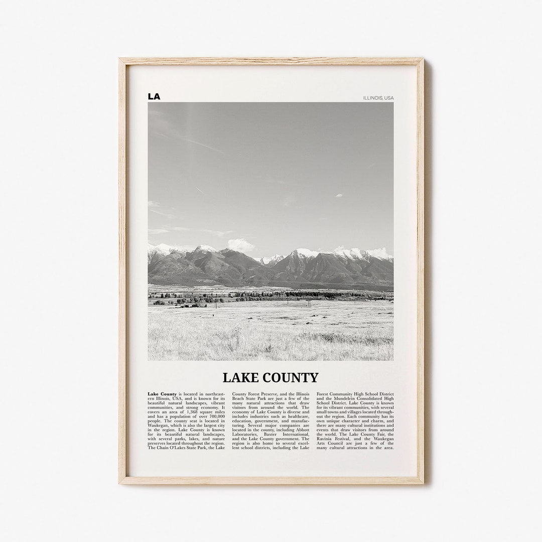 Lake County Print Black and White, Lake County Wall Art, Lake County
