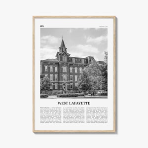 West Lafayette Poster Print Black and White, Indiana Travel Wall Art, Purdue University Decor