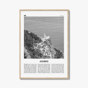 Azores Poster Print Black and White, Lighthouse Photo, Portugal Travel Wall Art, Açores Decor