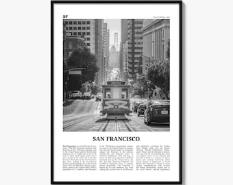 San Francisco Poster, Black and White Street Photo Print, Travel Newspaper Wall Art