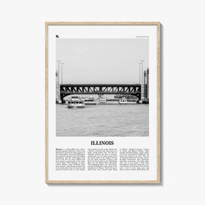 Stampa dell'Illinois in bianco e nero n. 4, Arte murale dell'Illinois, Poster dell'Illinois, Foto dell'Illinois, Decorazioni murali dell'Illinois, Mappa dell'Illinois, Stati Uniti