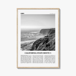カリフォルニア州道 1 号線の白黒プリント、カリフォルニア州道 1 号線の壁アート、州道 1 号線のポスター、カリフォルニア パシフィック コースト ハイウェイ