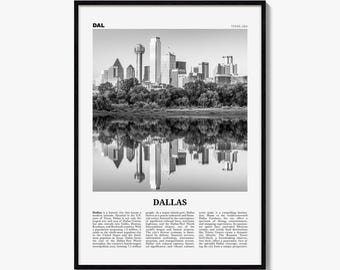 Dallas-Poster, Schwarz-Weiß-Fotodruck, Reisezeitungs-Wandbild, Wohndekoration