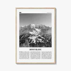 Mont Blanc print zwart-wit, Mont Blanc kunst aan de muur, Mont Blanc poster, Mont Blanc foto, Frankrijk, Italië, bergmeer Kubenskoye