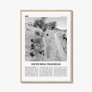 Impression au début du sentier South Mesa en noir et blanc, oeuvre d'art murale South Mesa, affiche South Mesa, photo South Mesa, décoration murale South Mesa, carte South Mesa