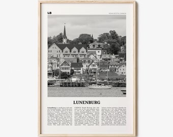 Lunenburg Print Black and White, Lunenburg Wall Art, Lunenburg Poster, Lunenburg Photo, Lunenburg Décor, Lunenburg Map, Nova Scotia, Canada