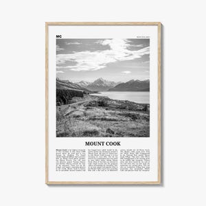 Mount Cook Print Black and White, Mount Cook Wall Art, Mount Cook Poster, Mount Cook Photo, Aoraki, New Zealand