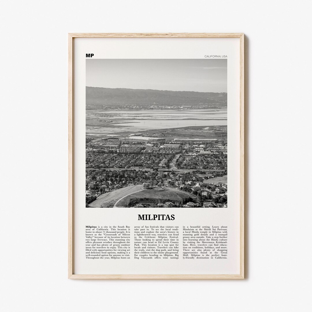 Milpitas Print Black and White, Milpitas Wall Art, Milpitas Poster