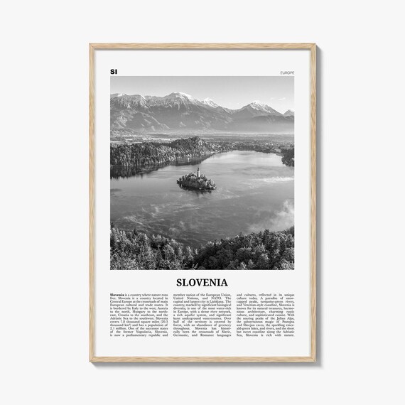 Slovenia Poster Print Black and White, Lake Bled Photo, Central Europe Travel Wall Art