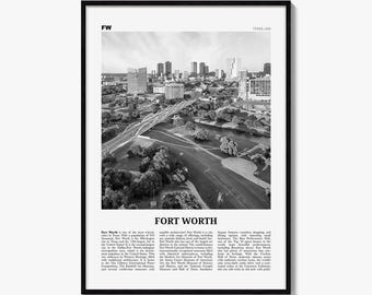 Fort Worth Poster, Schwarz-Weiß-Fotodruck, Reisezeitungs-Wandbild, Wohndekoration