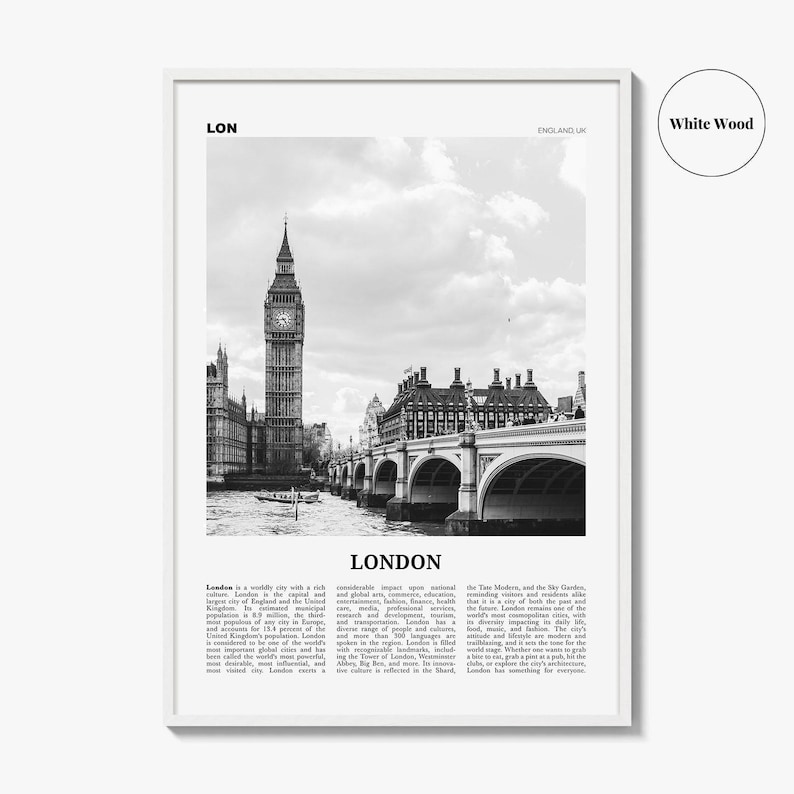 London Poster Print Black and White, Big Ben Photo, UK Wall Art image 8