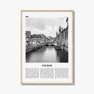 Impresión en blanco y negro de Colmar, arte mural de Colmar, póster de Colmar, foto de Colmar, mapa de Colmar, Francia