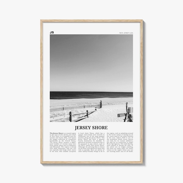 Jersey Shore Poster Print Black and White, New Jersey Travel Wall Art, Coastal Decor