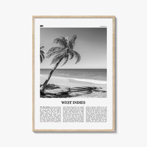 West Indies Poster Print Black and White, Caribbean Travel Wall Art, Tropical Beach Photography