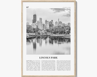 Plakat Lincoln Park w czerni i bieli, sztuka ścienna z podróży do Illinois, wystrój Chicago