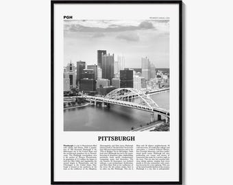 Pittsburgh Poster, Black and White Photo Print, Travel Newspaper Wall Art, Home Decor