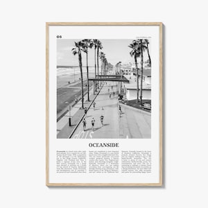Oceanside Poster Schwarz und Weiß, Kalifornien Reise Wandkunst, San Diego Küstendekor