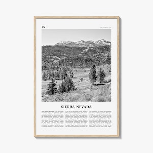 Sierra Nevada afdrukken zwart-wit, Sierra Nevada kunst aan de muur, Sierra Nevada poster, Sierra Nevada foto, Sierra Nevada decor, Californië