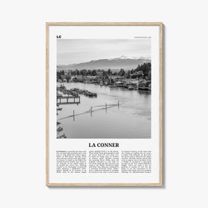La Conner Print Black and White, La Conner Wall Art, La Conner Poster, La Conner Photo, La Conner Wall Décor, La Conner Map, Washington, USA