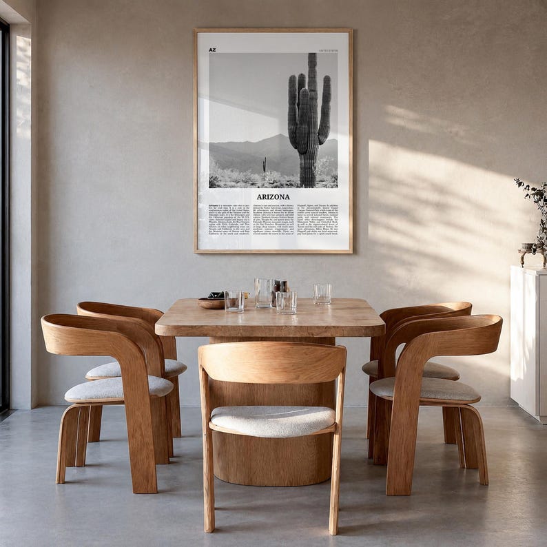 Arizona Poster, Black and White Photo Print, Travel Newspaper Wall Art, Home Decor Premium Natural Wood Frame