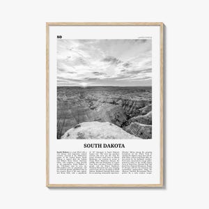 Impresión en blanco y negro n.º 2 de Dakota del Sur, arte mural de Dakota del Sur, póster de Dakota del Sur, foto de Dakota del Sur, EE. UU., Norteamérica