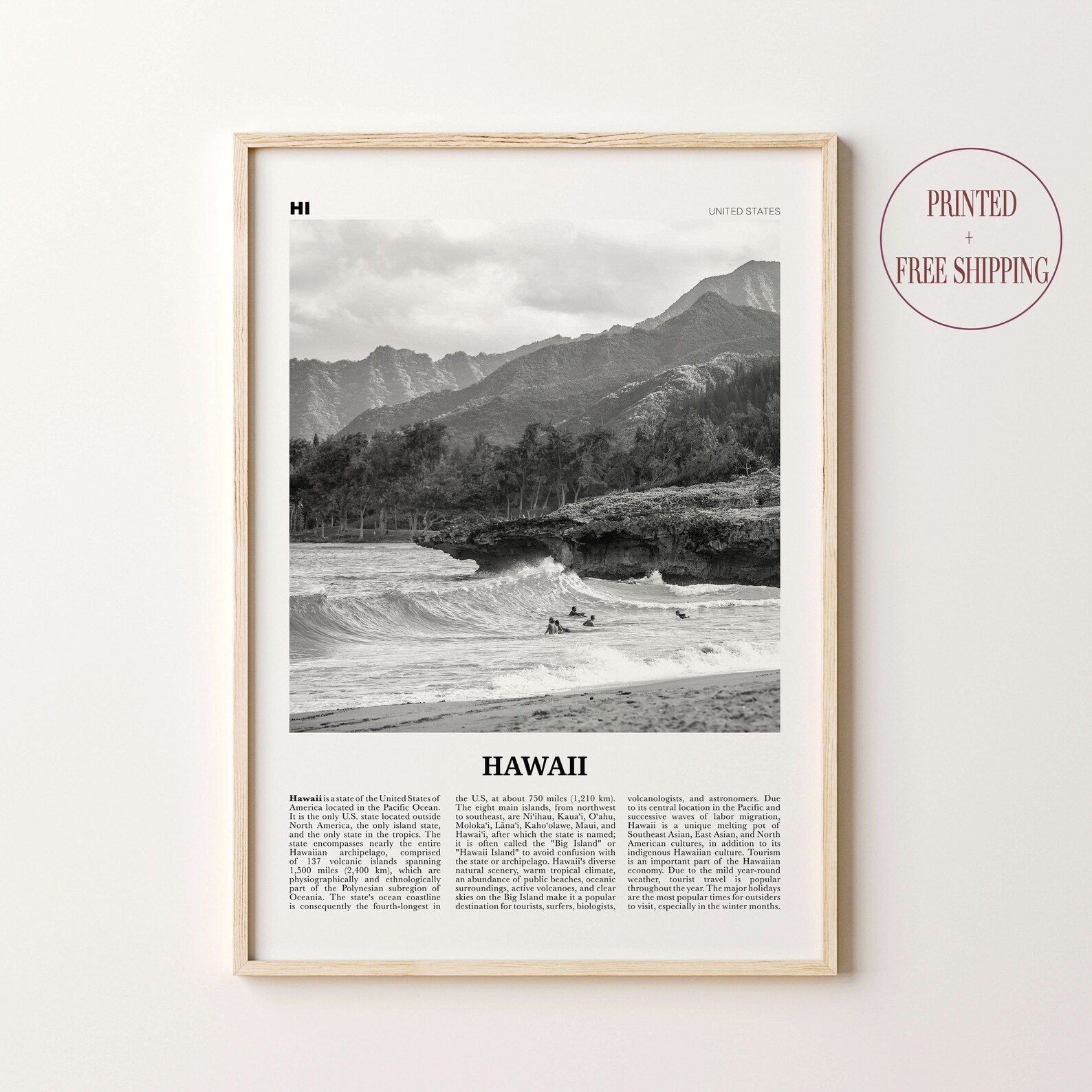 Hawaii Print Black and White Hawaii Wall Art Hawaii Poster | Etsy