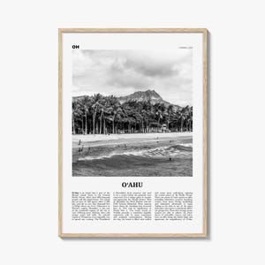 Oahu Print schwarz und weiß, O'ahu Wandkunst, O'ahu Poster, O'ahu Foto, O'ahu Karte, O'ahu, Hawaii, USA, Vereinigte Staaten