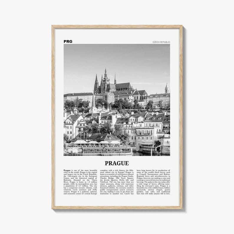 Prague Poster Print Black and White, Prague Castle Photo, Czech Republic Wall Art image 1