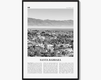 Santa Barbara Poster, Black and White Photo Print, Travel Newspaper Wall Art, Home Decor