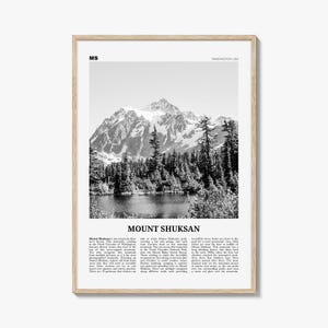 Mount Shuksan-afdruk zwart-wit, Mount Shuksan-muurkunst, Mount Shuksan-poster, Mount Shuksan-foto, Mount Shuksan-muurdecoratie, Washington