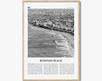 Redondo Beach poster print zwart-wit, Californië muurkunst, Los Angeles kustdecor