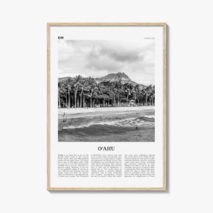 Oahu Print Black and White, O‘ahu Wall Art, O‘ahu Poster, O‘ahu Photo, O‘ahu Map, Oahu, Hawaii, USA, United States
