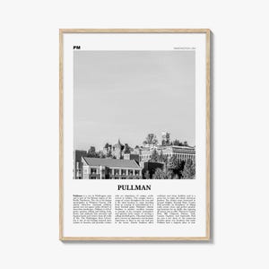 Pullman-print zwart-wit, Pullman-muurkunst, Pullman-poster, Pullman-foto, Pullman-kaart, Washington, VS, Verenigde Staten
