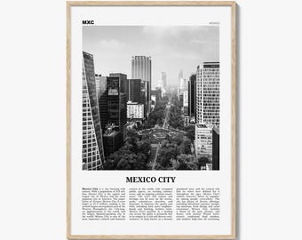 Póster de la Ciudad de México en blanco y negro, arte mural de viajes por México, decoración CDMX