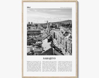 Póster de Sarajevo en blanco y negro, arte mural de viajes a Bosnia, fotografía de decoración europea