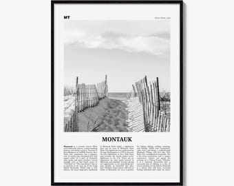 Montauk Poster, Black and White Photo Print, Travel Newspaper Wall Art, Home Decor