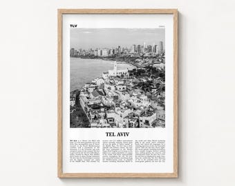 Tel Aviv Poster Print, Black and White Seaside Wall Art, Israel