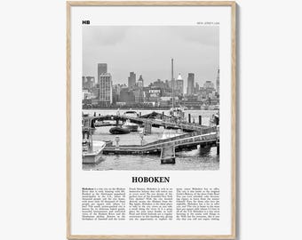 Hoboken poster print zwart-wit, New Jersey reizen muurkunst, Hudson River fotografie