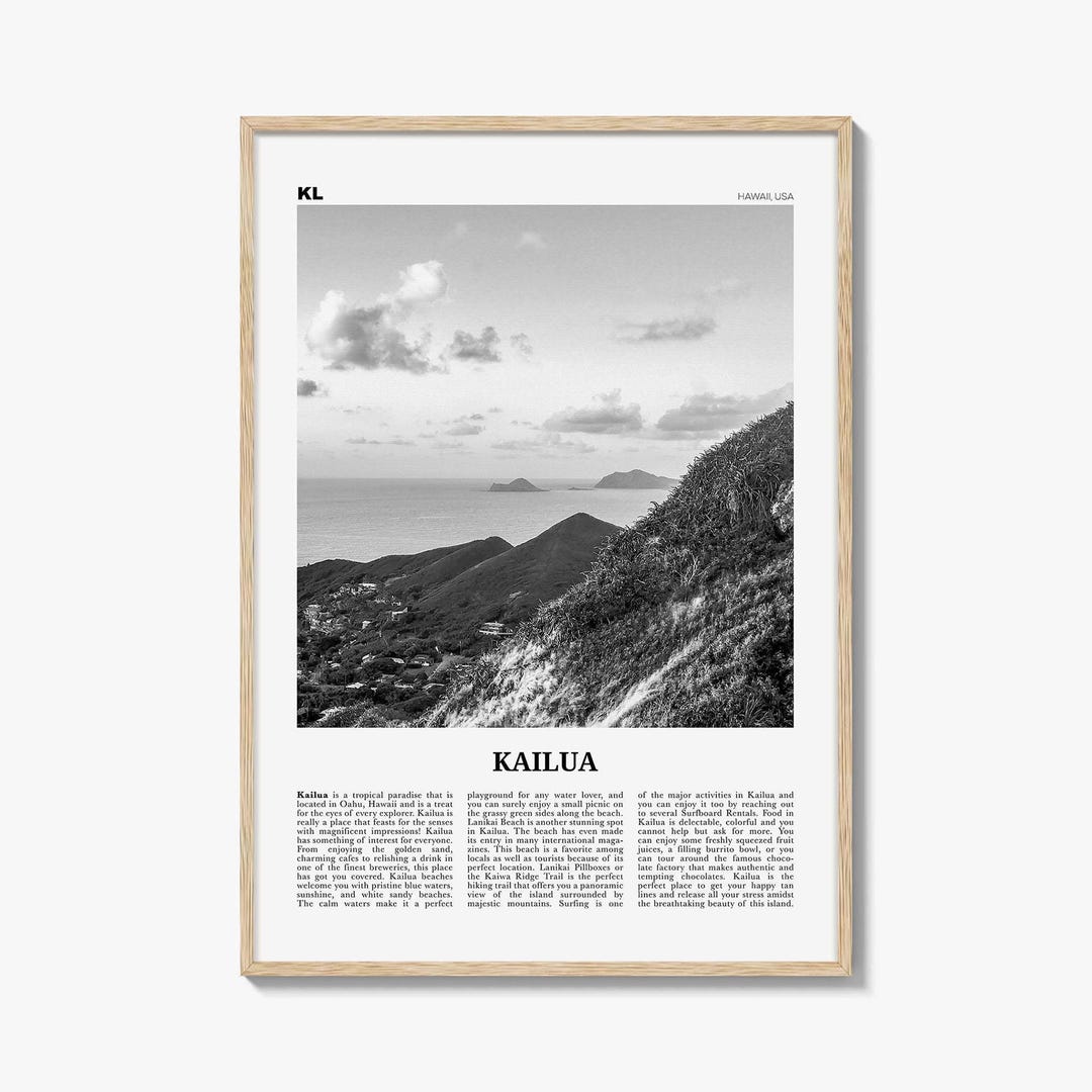 Kailua Poster Print Black and White, Hawaii Travel Wall Art, Oahu ...