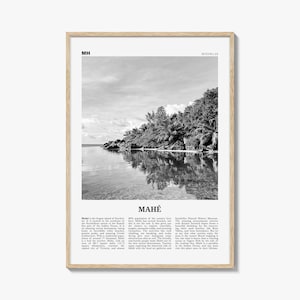 Mahe Print Schwarzweiß, Mahé Wandkunst, Mahé Poster, Mahé Foto, Mahé Wanddekor, Mahé Karte, Seychellen