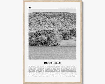 Berkshires Poster Print Black and White, Massachusetts Travel Wall Art, New England Nature Decor